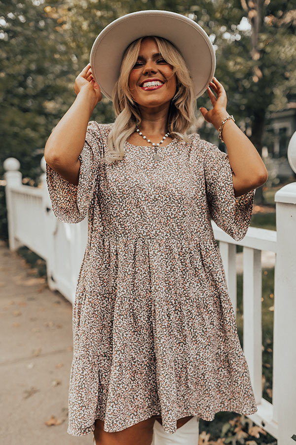 Kind Conversation Floral Tunic Dress In Mocha Curves Image - 2