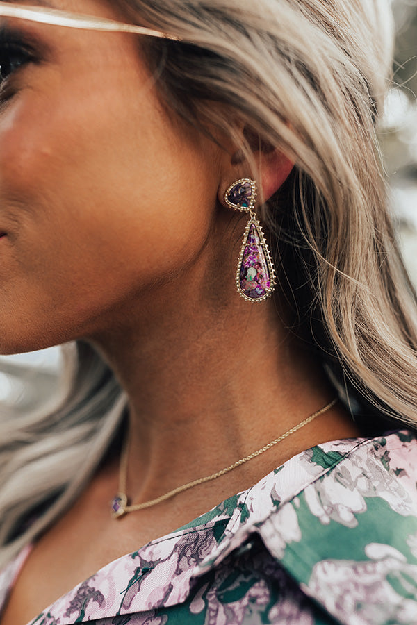 Kendra Scott Payton Gold Drop Earrings in Bronze Veined Purple Turquoise Magnesite Image - 2