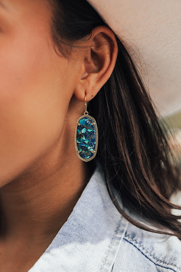 Kendra Scott Elle Gold Drop Earrings in Bronze Veined Lapis Turquoise Image - 2