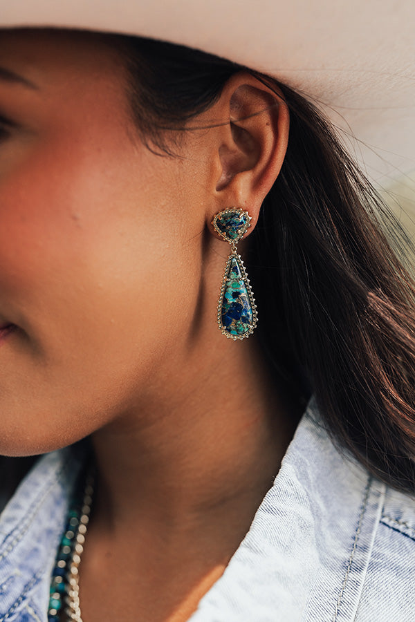 Kendra Scott Payton Gold Drop Earrings in Bronze Veined Lapis Turquoise Magnesite Image - 2
