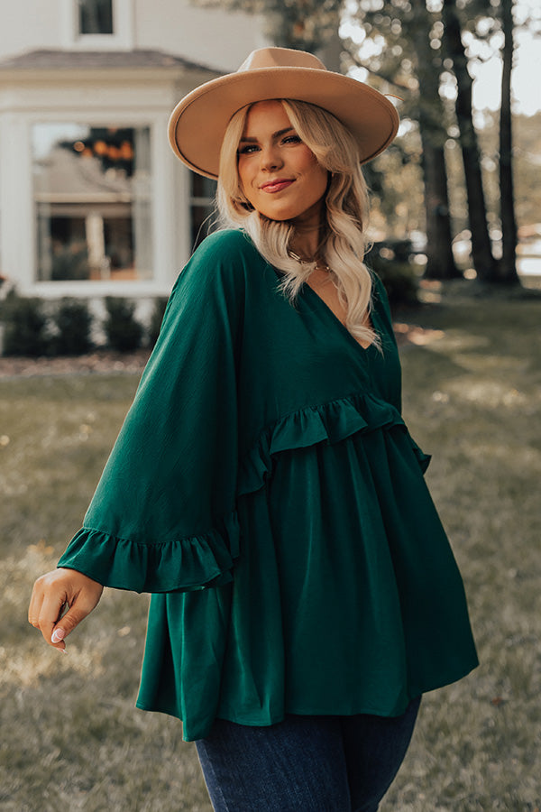 Time To Dance Ruffle Top In Hunter Green Curves