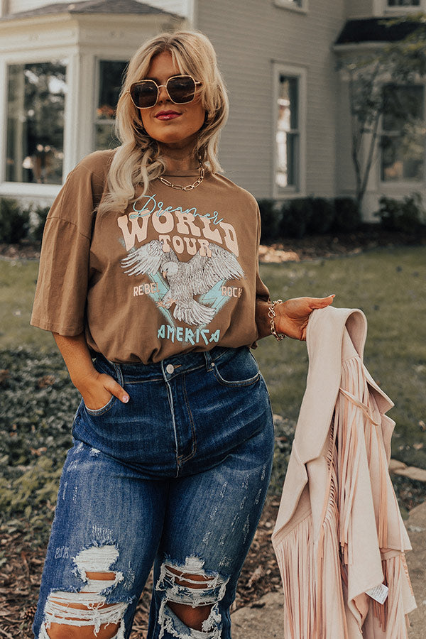 Dreamer World Tour Graphic Tee In Mocha Curves