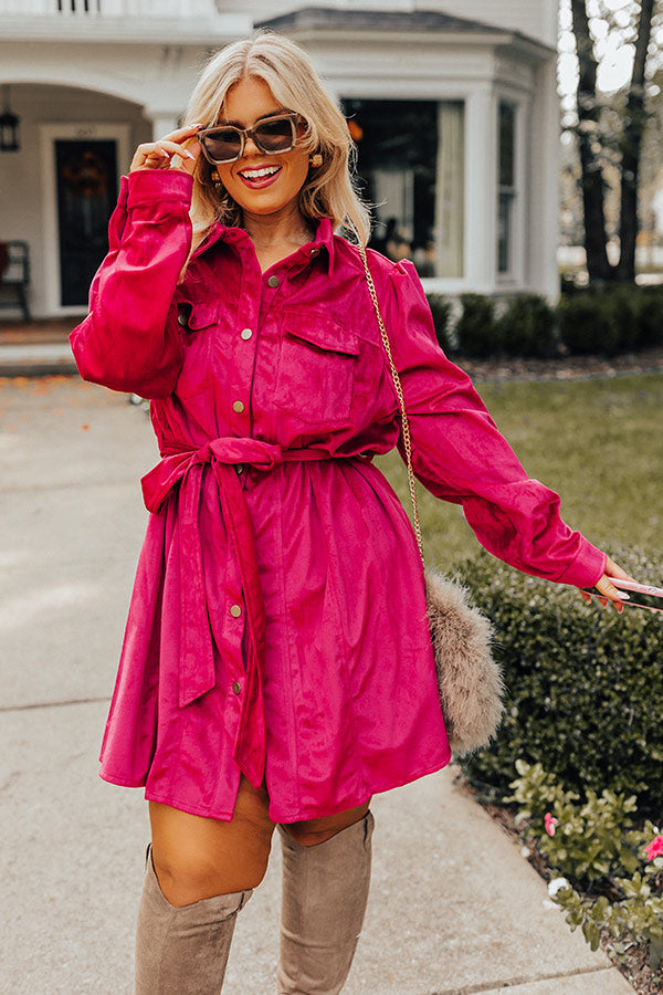 Coffee Shop Meetup Faux Suede Dress In Rose Curves Image - 1