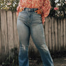 The Margot High Waist Distressed Flare in Medium Wash Curves Image - 1