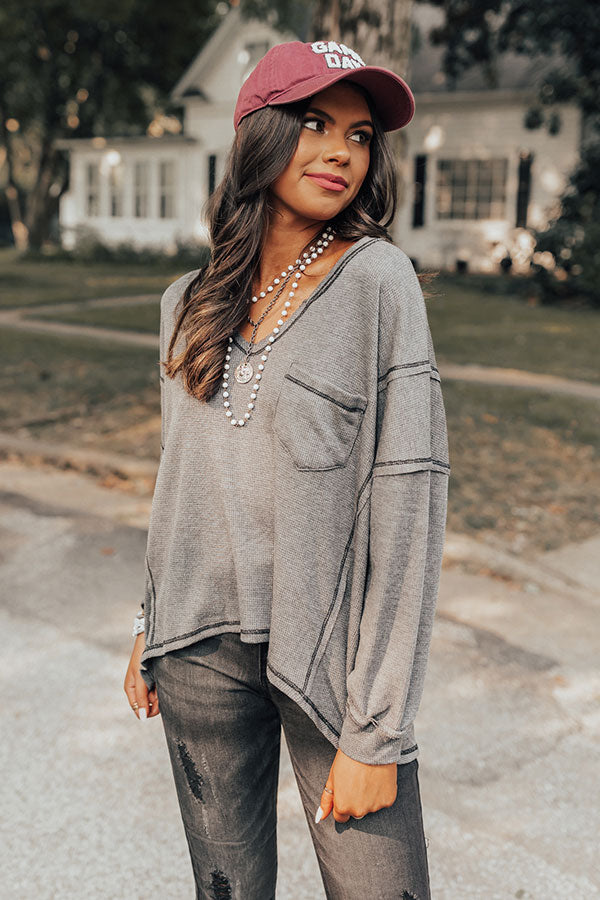 Cocoa Casual Waffle Knit Shift Top In Charcoal Image - 1