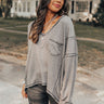 Cocoa Casual Waffle Knit Shift Top In Charcoal Image - 1