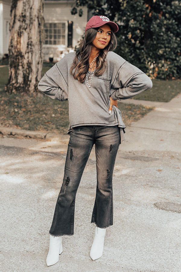 Cocoa Casual Waffle Knit Shift Top In Charcoal Image - 2
