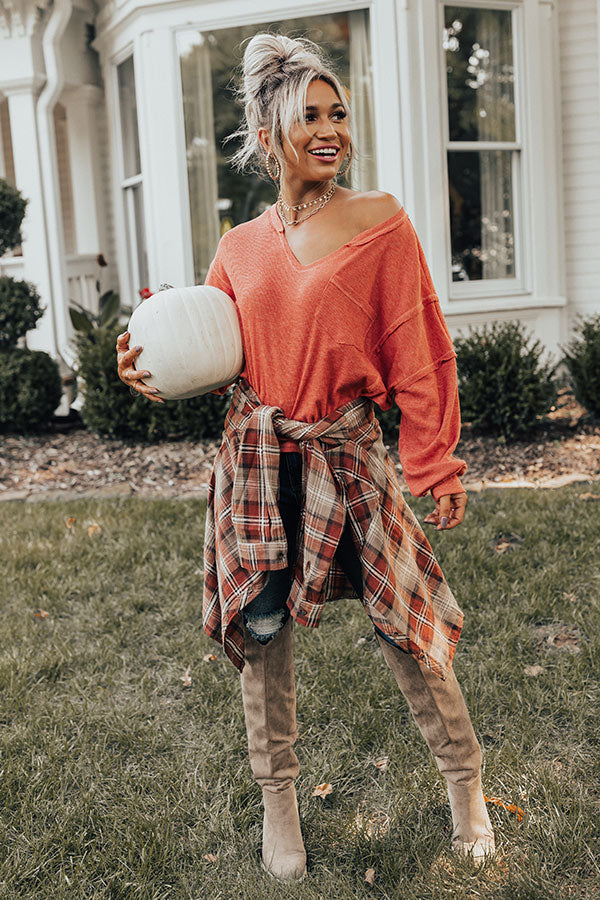 Cocoa Casual Waffle Knit Shift Top In Scarlet Image - 2
