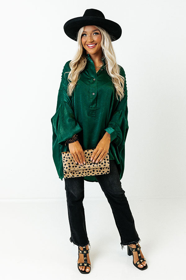 Apple Cider Sips Satin Shift Top In Hunter Green Image - 1