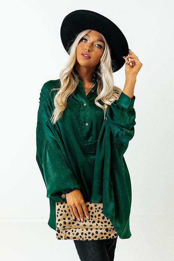 Apple Cider Sips Satin Shift Top In Hunter Green Image - 2
