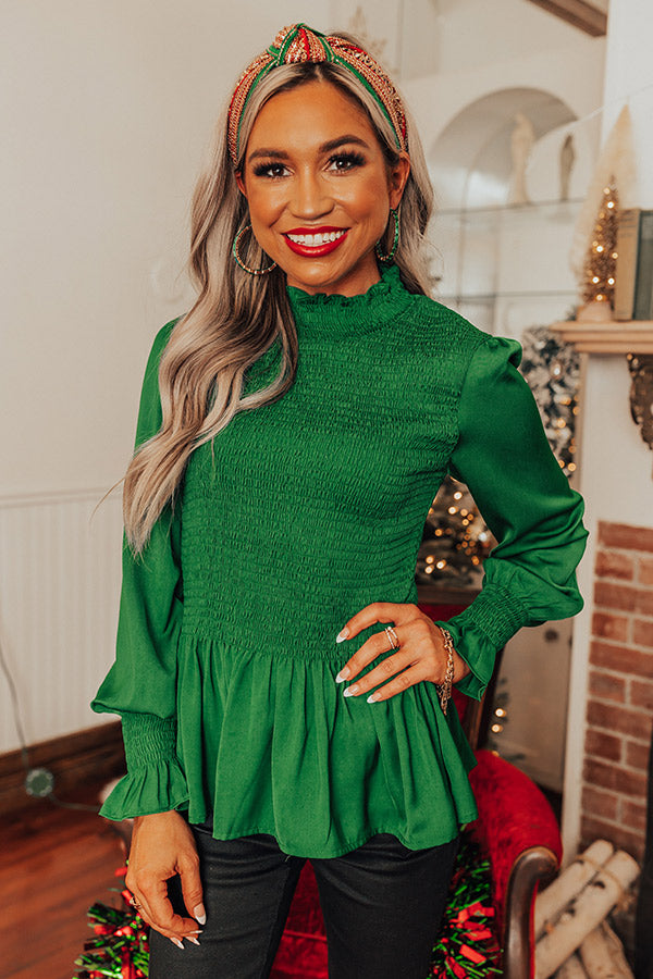Prettier In The Fall Smocked Top In Hunter Green Image - 1