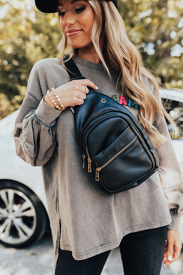 Highway Home Faux Leather Sling Backpack In Black Image - 2