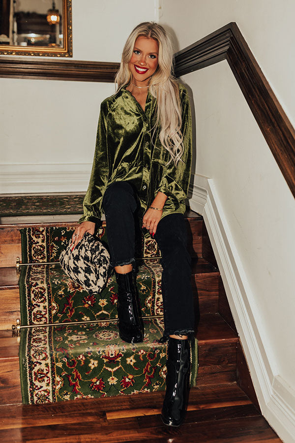 Apple Cider Sips Velvet Top In Olive Image - 3