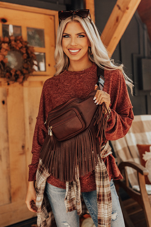 Trip Of My Life Fringe Fanny Pack In Chesnut