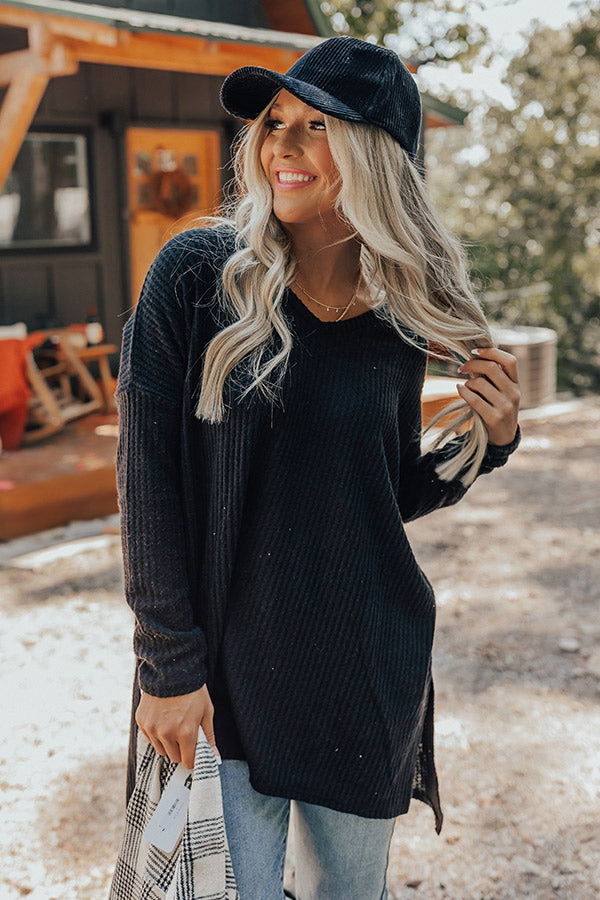 Bonfire Date Waffle Knit Tunic In Black Image - 1