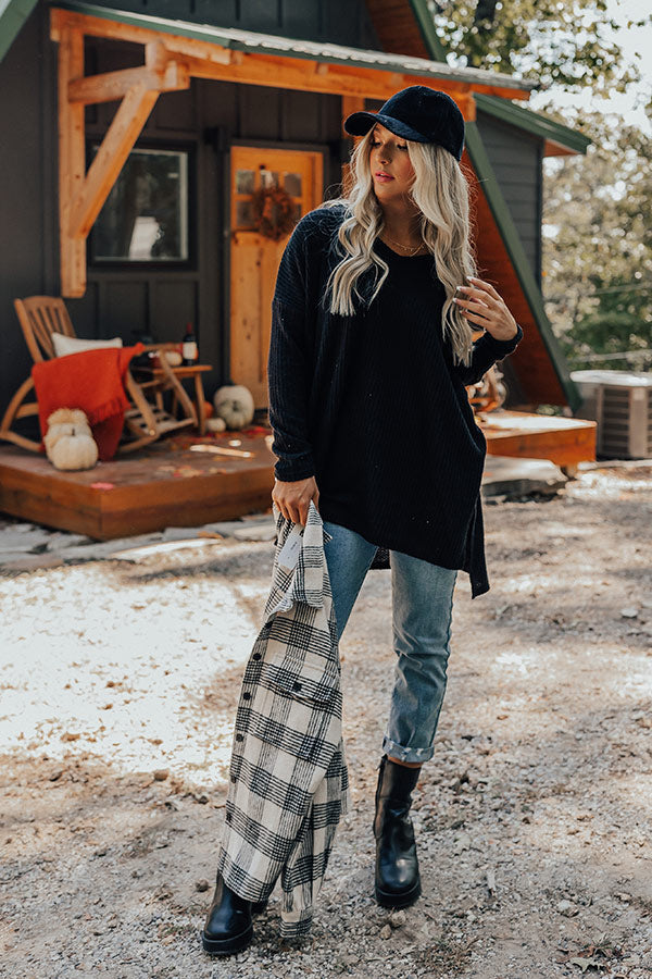 Bonfire Date Waffle Knit Tunic In Black Image - 2