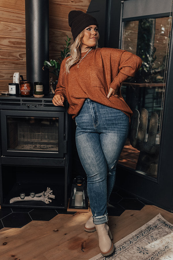 Golden Light Shift Sweater In Rust Curves Image - 1