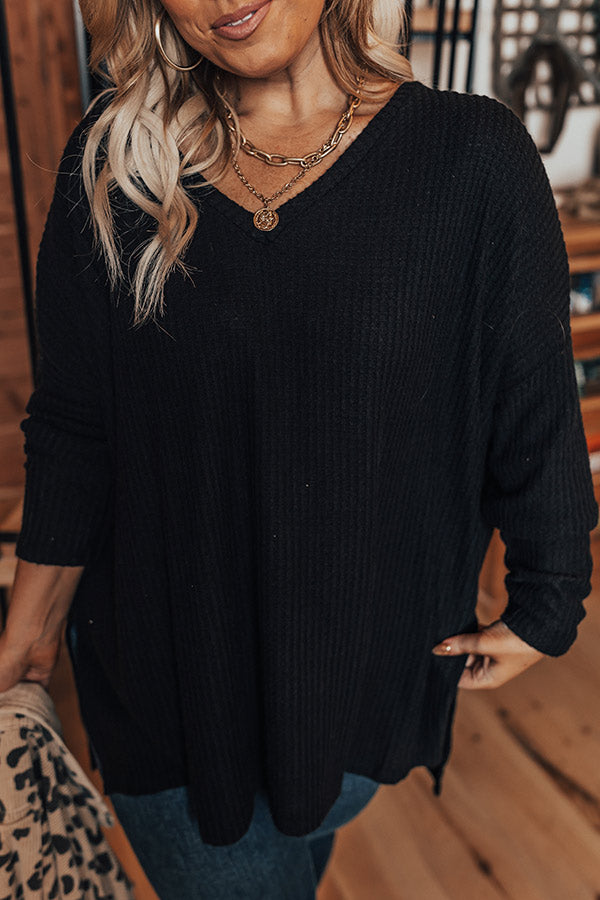 Bonfire Date Waffle Knit Tunic In Black Curves Image - 2