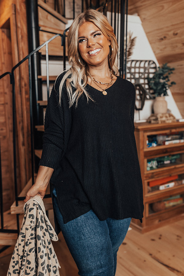 Bonfire Date Waffle Knit Tunic In Black Curves Image - 1