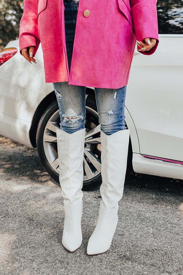 The Luella Faux Leather Knee High Boot In White Image - 3