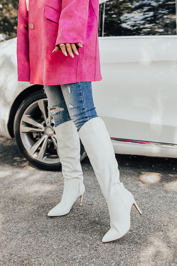 The Luella Faux Leather Knee High Boot In White Image - 5