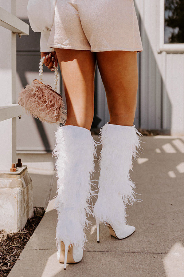 The Leonie Feather Knee High Boot In White Image - 4