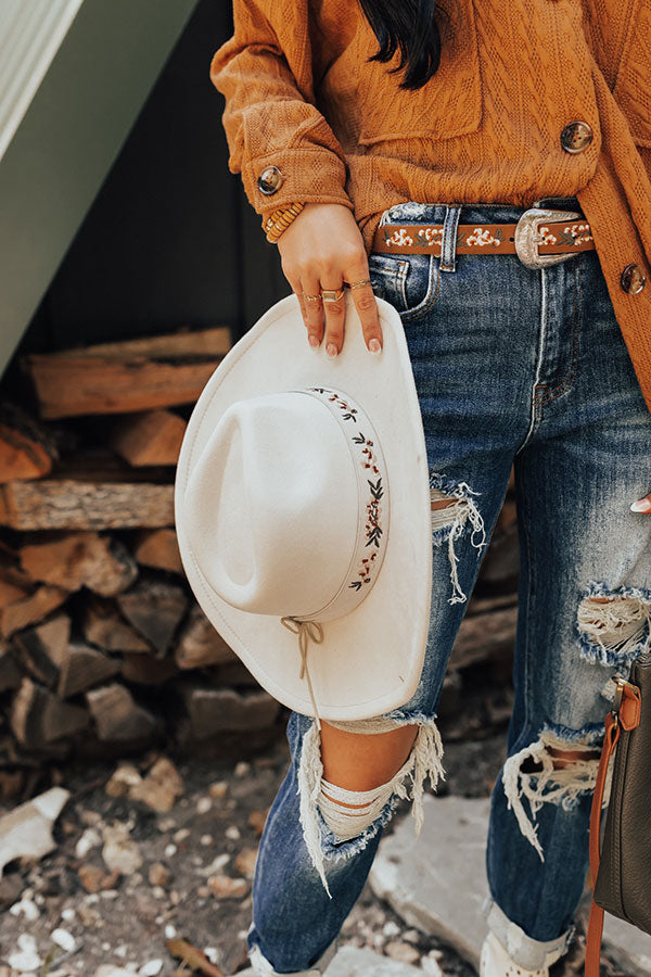 Small Town Talks Faux Suede Fedora In Ivory Image - 1