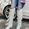 The Doss Knee High Fringe Boot In White Image - 1