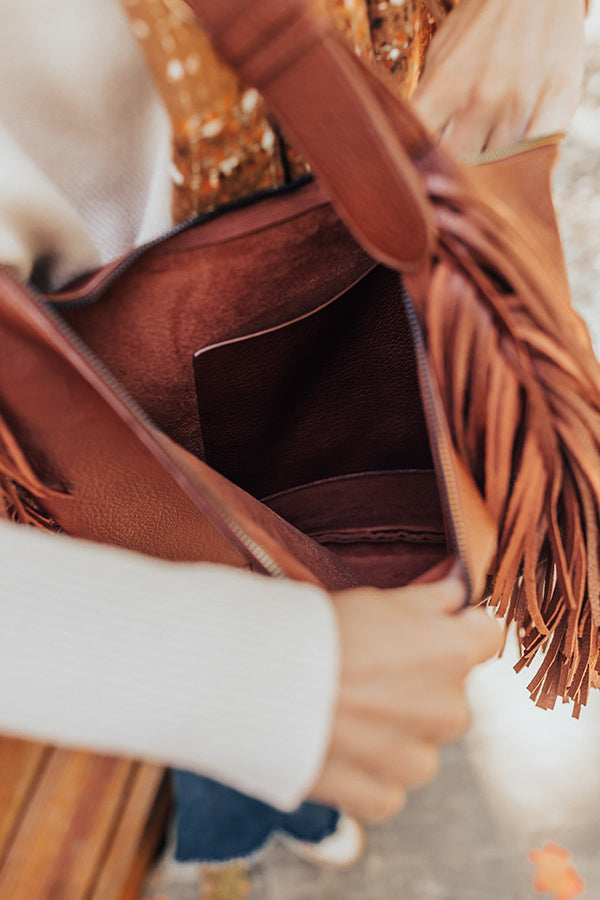 No Hesitation Faux Leather Fringe Tote In Cinnamon Image - 2