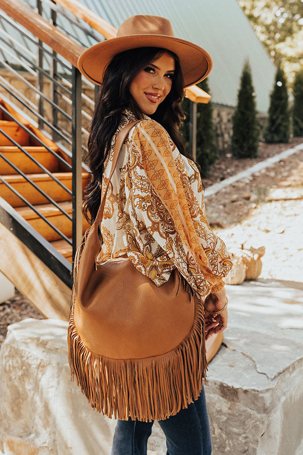 No Hesitation Faux Leather Fringe Tote In Camel Image - 1