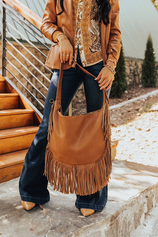 No Hesitation Faux Leather Fringe Tote In Camel Image - 2