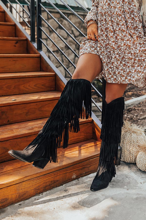 The Doss Knee High Fringe Boot In Black Image - 1