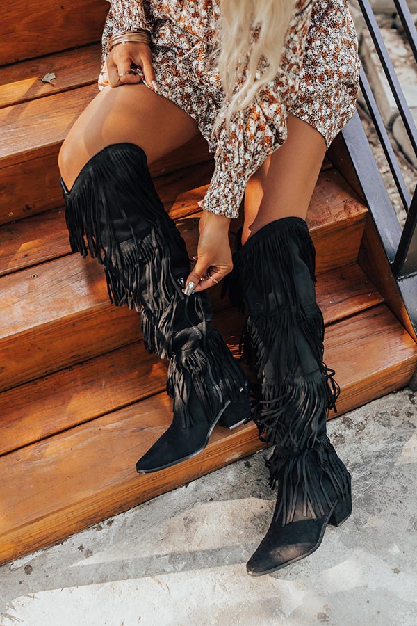 The Doss Knee High Fringe Boot In Black Image - 4