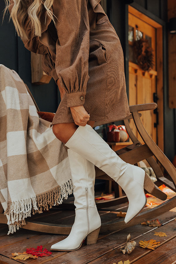 The Ulyssa Faux Leather Knee High Boot in White