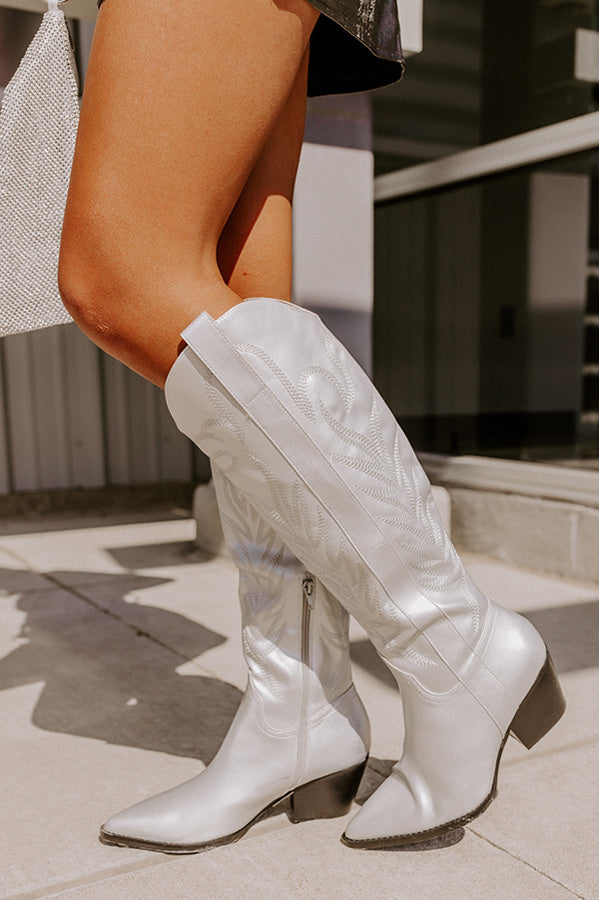 The Harris Faux Leather Cowboy Boot in Silver Image - 5