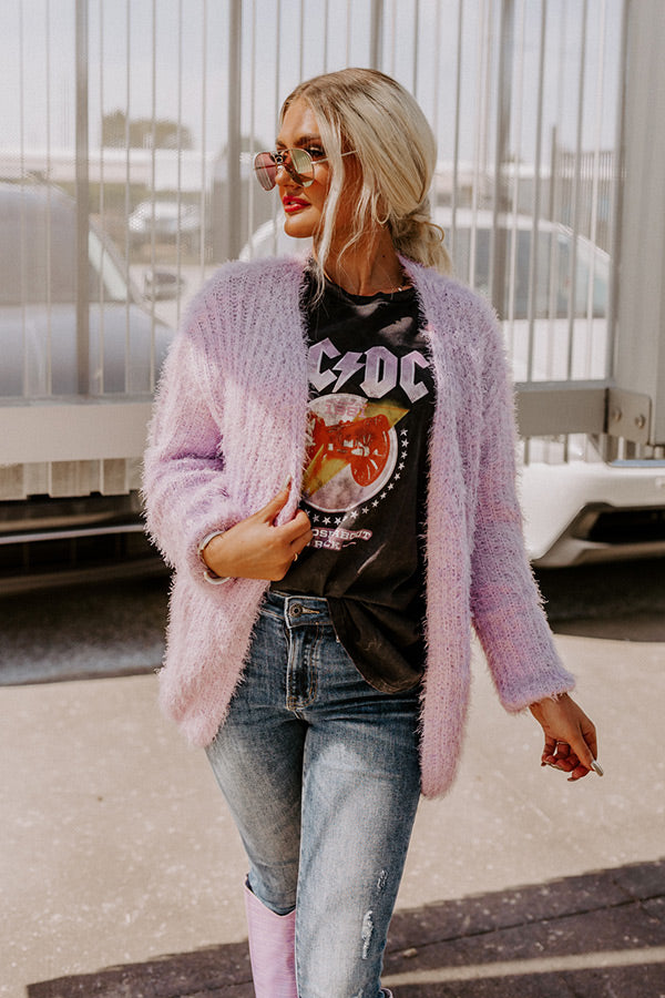Cuddle So Close Eyelash Knit Cardigan In Lavender