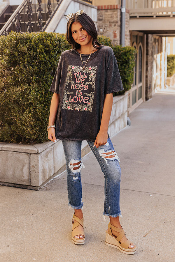 All We Need Is Love Distressed Graphic Tee Image - 2