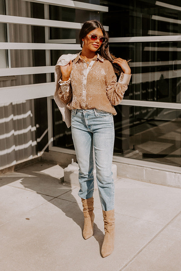 Rooftop Soiree Velvet Burnout Top In Iced Latte Image - 2