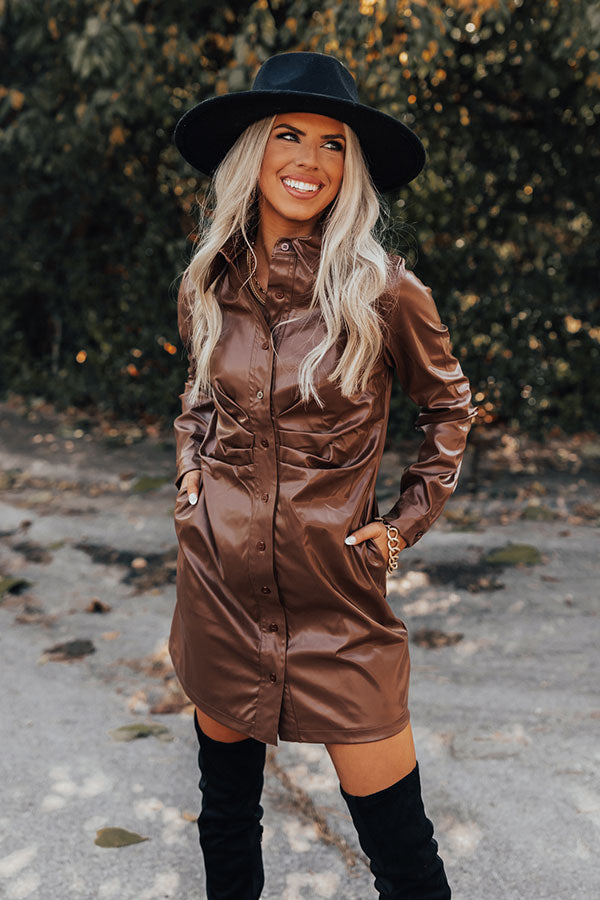 Own The World Faux Leather Dress In Chocolate Image - 2