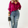 Seasonal Sweetness Velvet Button Up In Fuchsia Curves Image - 1