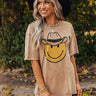 Cowboy Smiley Face Graphic Tee Image - 1