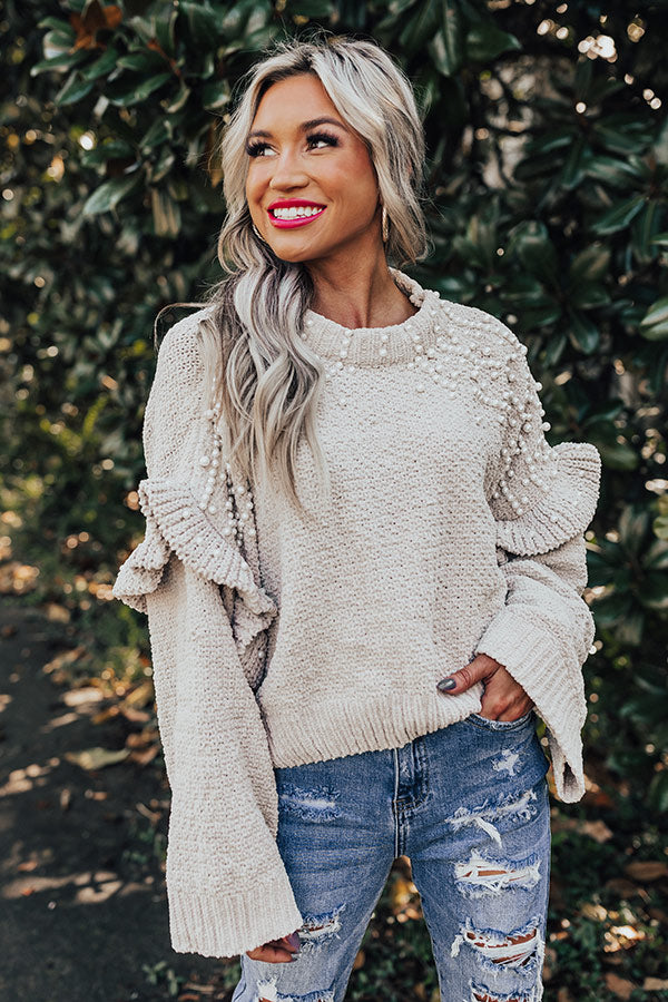 Cuddle Up With Cocoa Embellished Sweater in Stone Image - 1