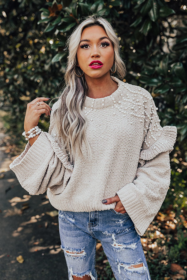 Cuddle Up With Cocoa Embellished Sweater in Stone Image - 2