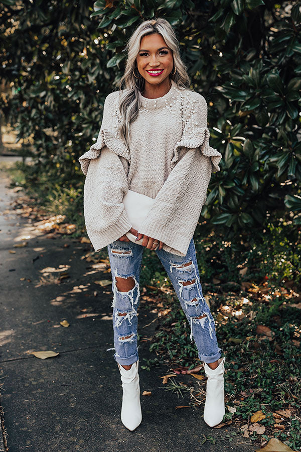Cuddle Up With Cocoa Embellished Sweater in Stone Image - 4
