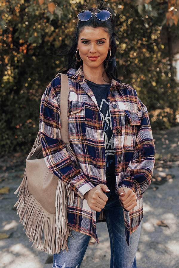 Cozy Cabin Vibes Plaid Jacket In Navy Image - 4