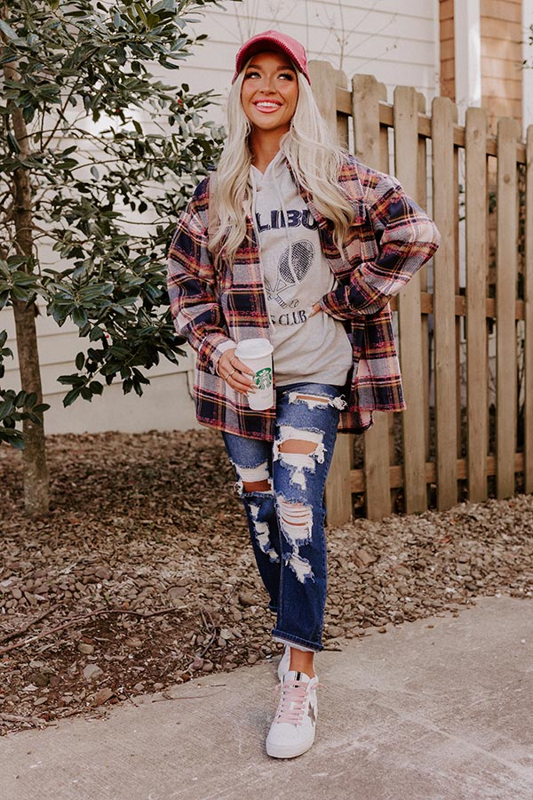 Cozy Cabin Vibes Plaid Jacket In Navy Image - 2