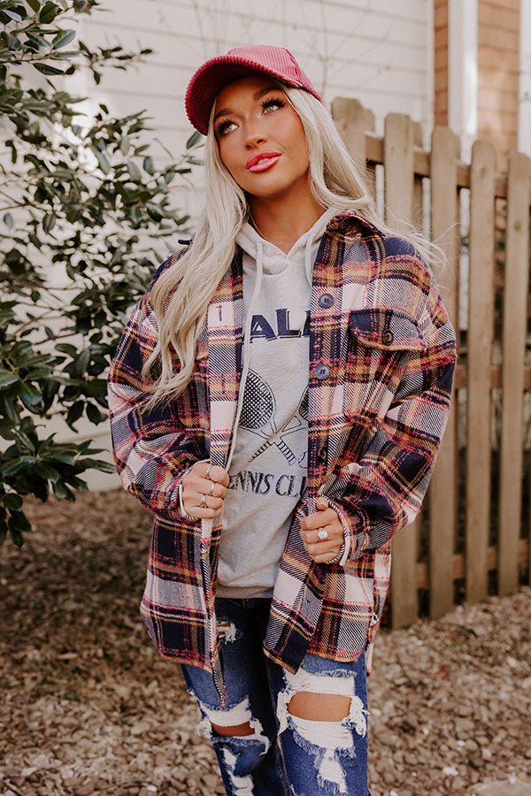 Cozy Cabin Vibes Plaid Jacket In Navy