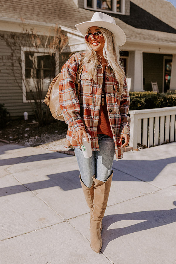 Cozy Cabin Vibes Plaid Jacket In Rust Image - 2