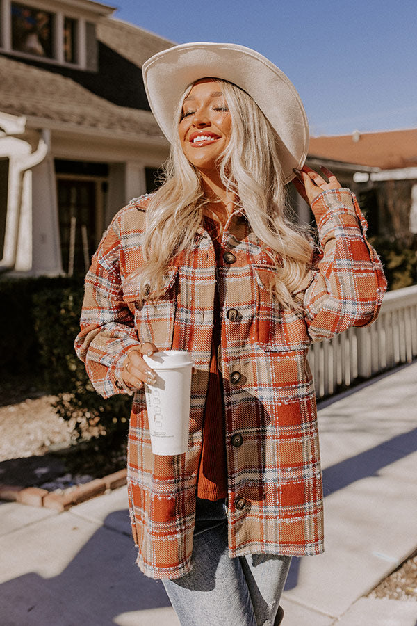 Cozy Cabin Vibes Plaid Jacket In Rust Image - 1