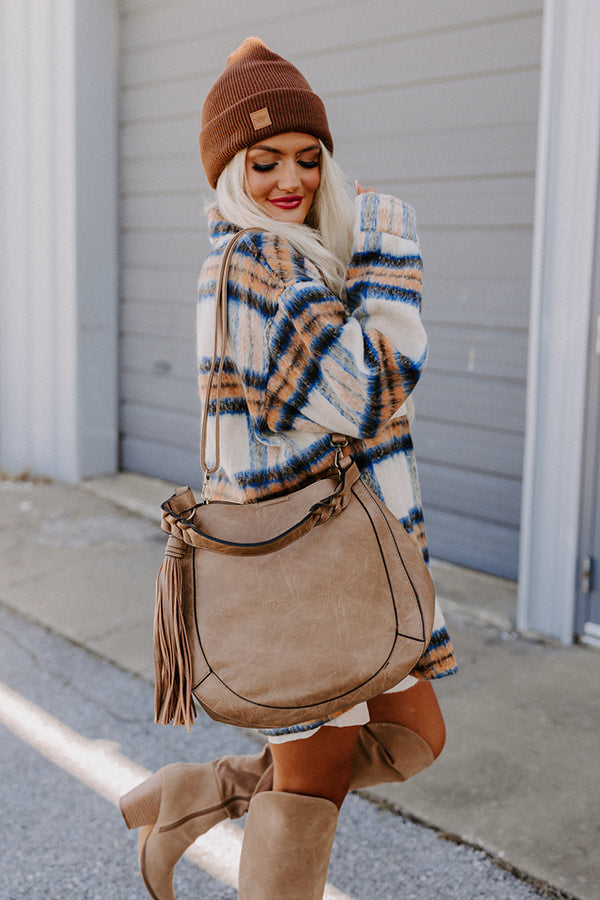 East Side Chic Faux Leather Tote In Taupe